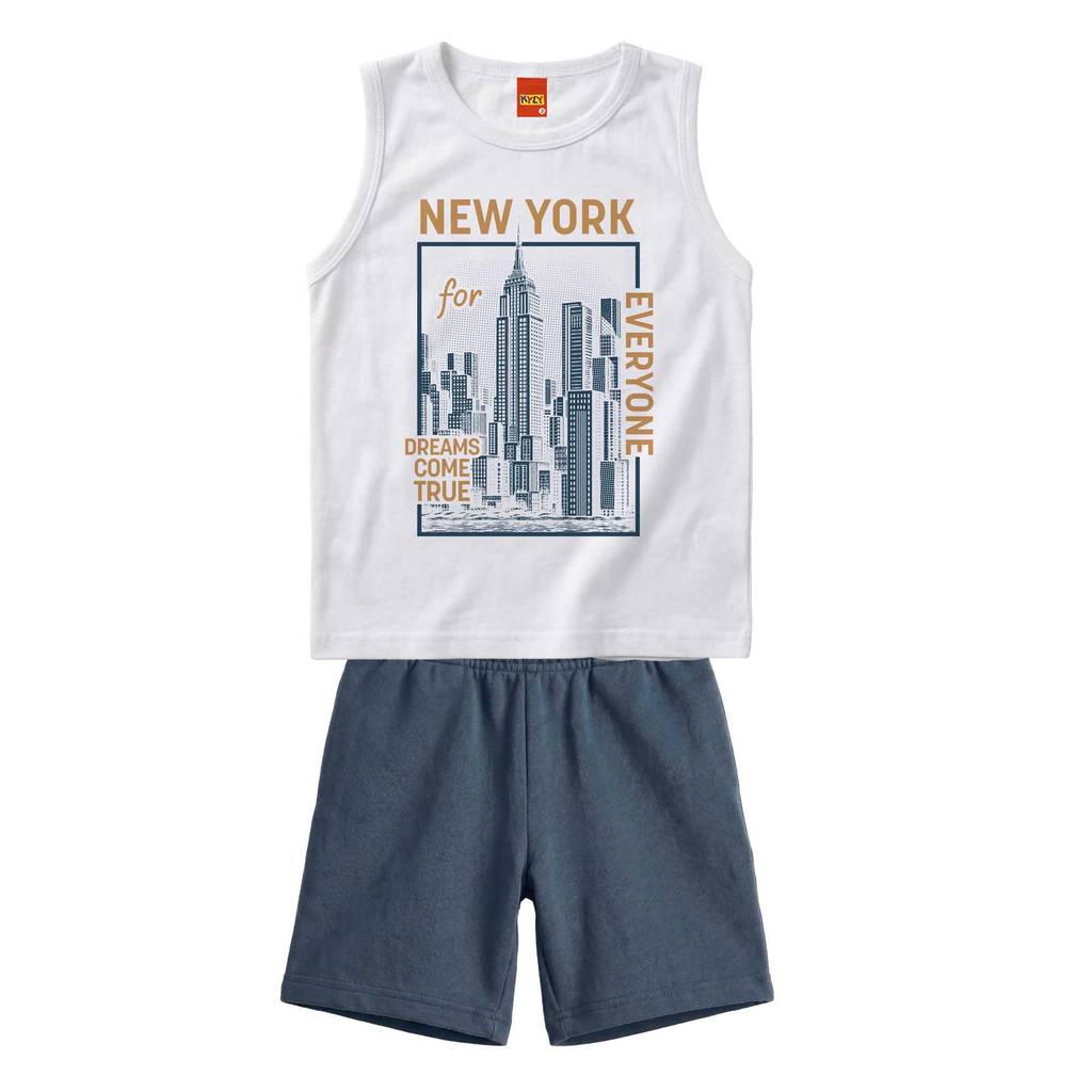 Conjunto Infantil Regata Kyly Estampada e Bermuda Verão Casual Festa Malha Algodão Moda Kids