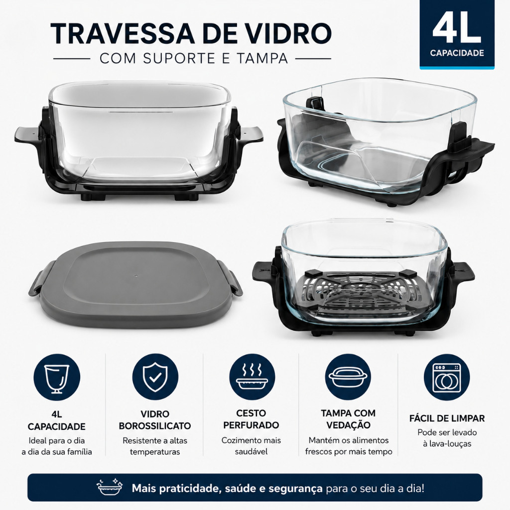 Fritadeira Elétrica 4L com Cesto de Vidro 1500W AFV-101 Air Fryer Travessa de vidro com Tampa Kian · foto 2
