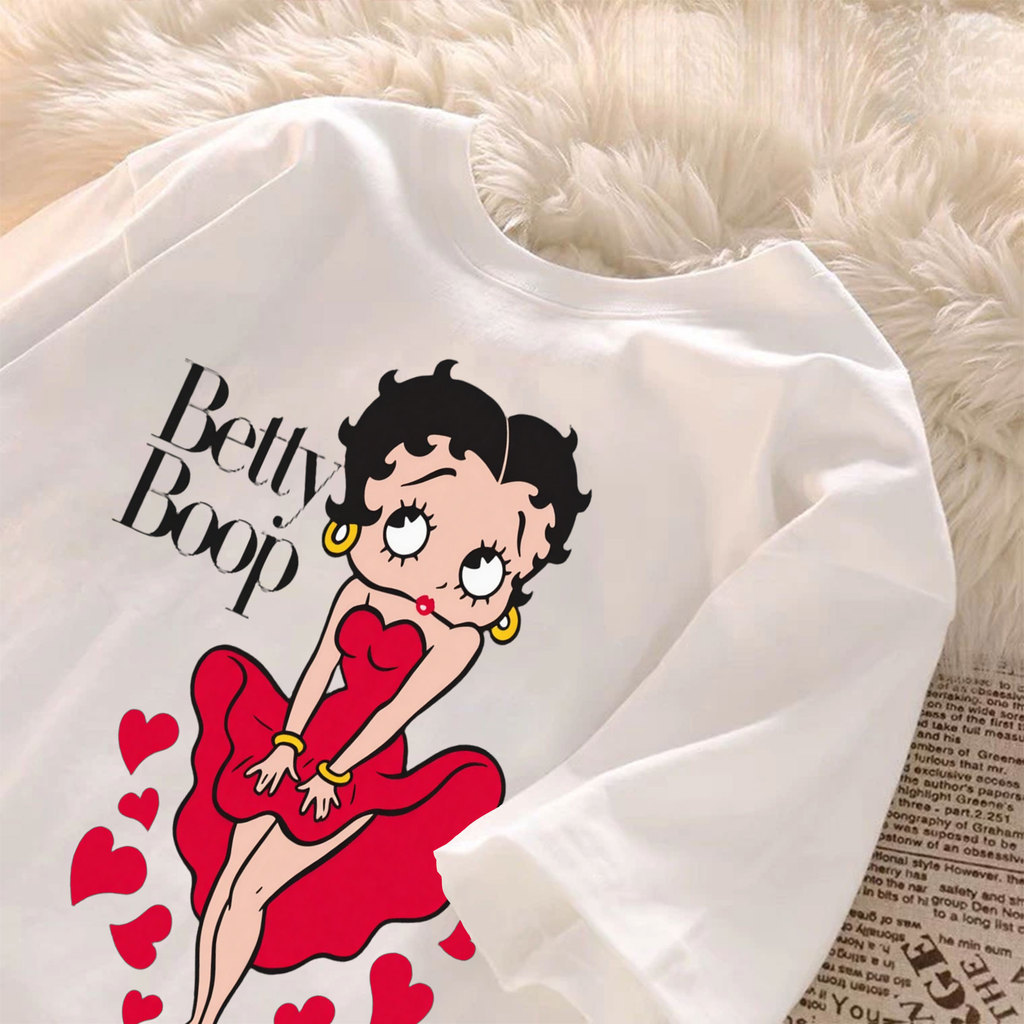 [Camiseta Premium Algodão]JOJO Camiseta Feminina Oversized Streetwear Betty Boop, Estampa Vintage, Algodão 100%, Casual 