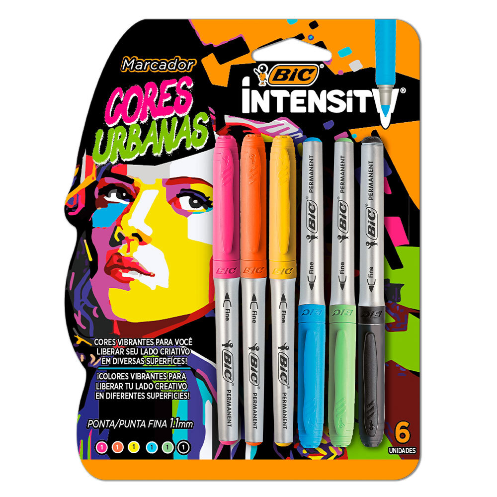 Pincel marcador permanente Marking Urban Colors com 6 cores 935375 Bic
