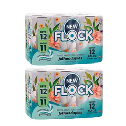 Kit 2 Papel Higiênico New Flock Folha Dupla 20m 12 Un Cada