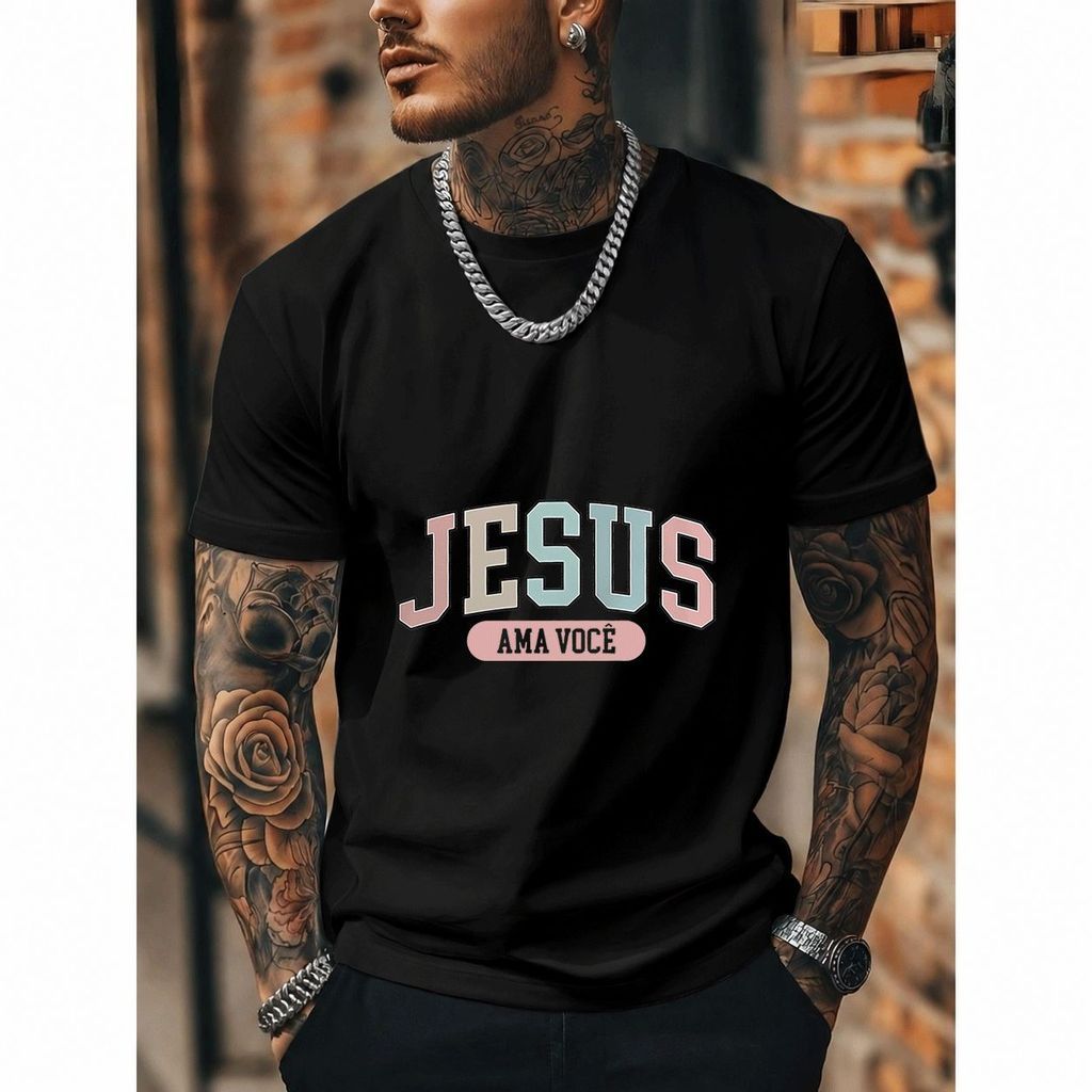 [Premium Algodão Puro]TAC Camiseta Oversized Streetwear Masculina e Feminina, Estampa Jesus Ama Você, 100% Algodão, Idea