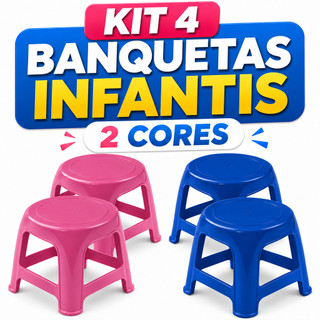 Kit 4 Banquinho Infantil Reforçado 2 Rosa e 2 Azul Alta Resistência