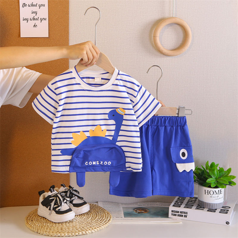 Verão Crianças Meninos Roupas Infantis De Algodão Dos Desenhos Animados Dinossauro Camiseta Shorts 2 Pçs/Set Criança Mod