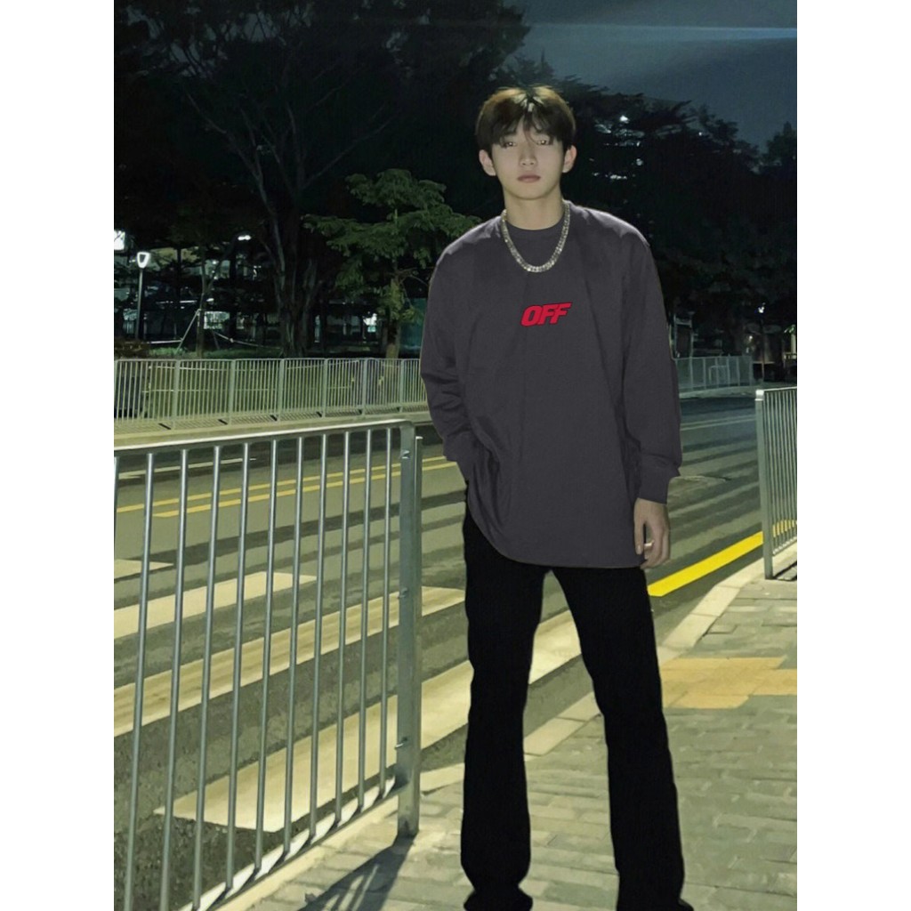 Estilo europeu americano rua carta impressa em torno do pescoço camiseta masculina de manga comprida street Wear solto p