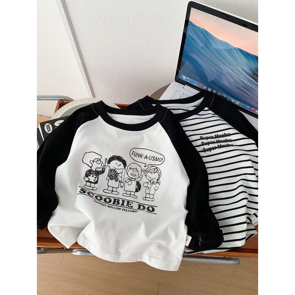 Crianças puro algodão de manga comprida camiseta primavera outono roupas meninos moda All-Match camiseta médio pequeno c