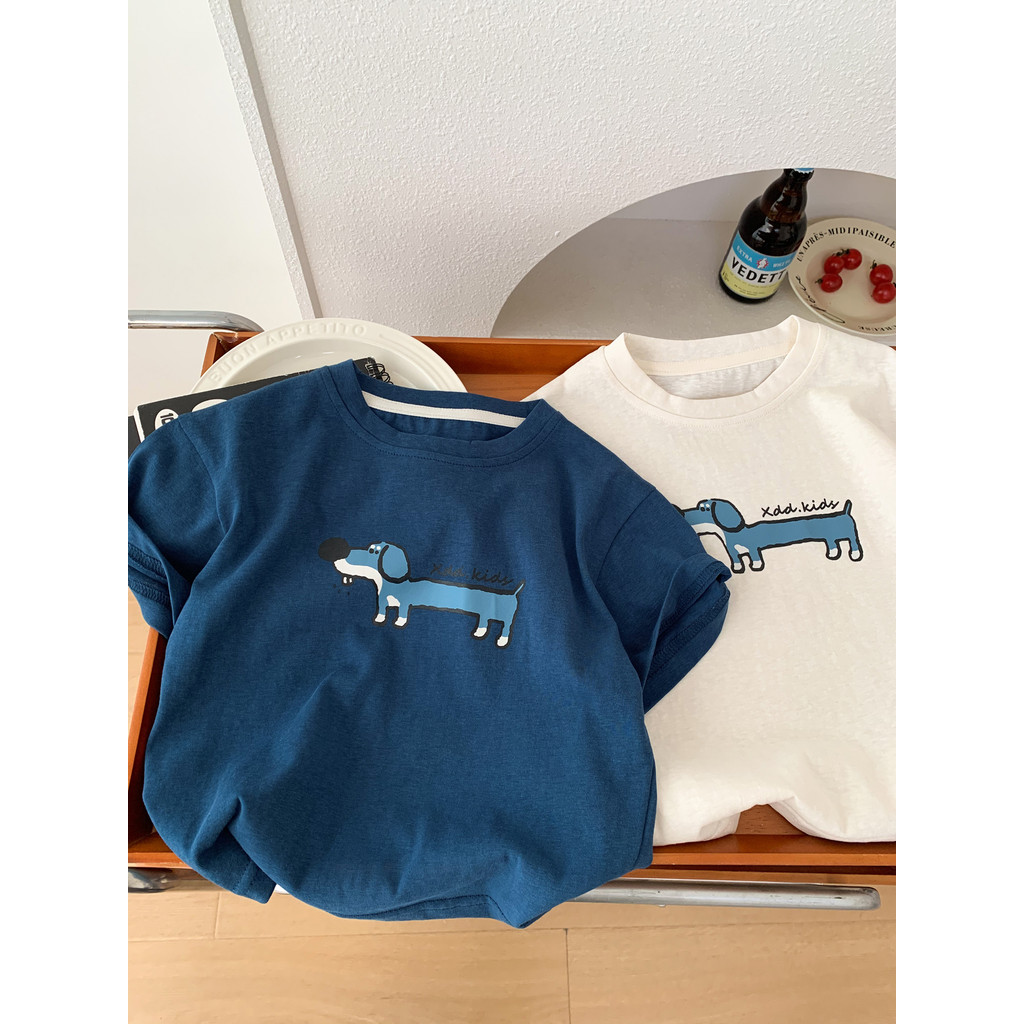Menino dos desenhos animados filhote de cachorro de manga curta camiseta 2026 verão crianças bebê moda All-Match topo re