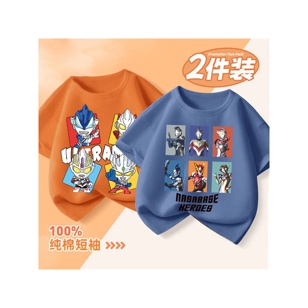 Ultraman meninos camiseta de manga curta verão puro algodão 2025 novo estilo menino estilo esportes topo crianças roupas