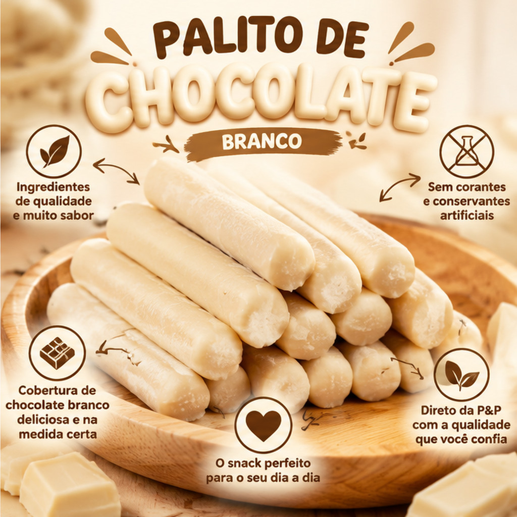 Biscoito Palito Chocolate Branco 130g P&P