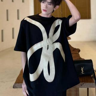 Camiseta masculina americana de manga curta de verão com ombro pesado acolchoada europeia americana Street Wear hiphop d