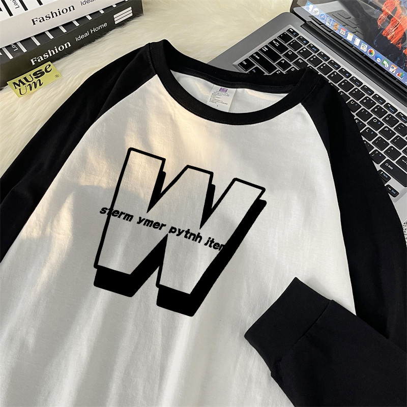 Camiseta de manga comprida masculina primavera outono novo estilo americano Street Wear ins contraste cor manga Raglan t