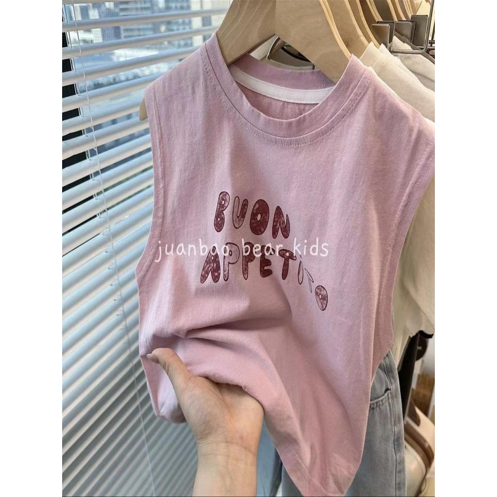 Crianças verão novo estilo moda meninos meninas sem mangas solto algodão All-Match camisetas médio pequeno crianças cort