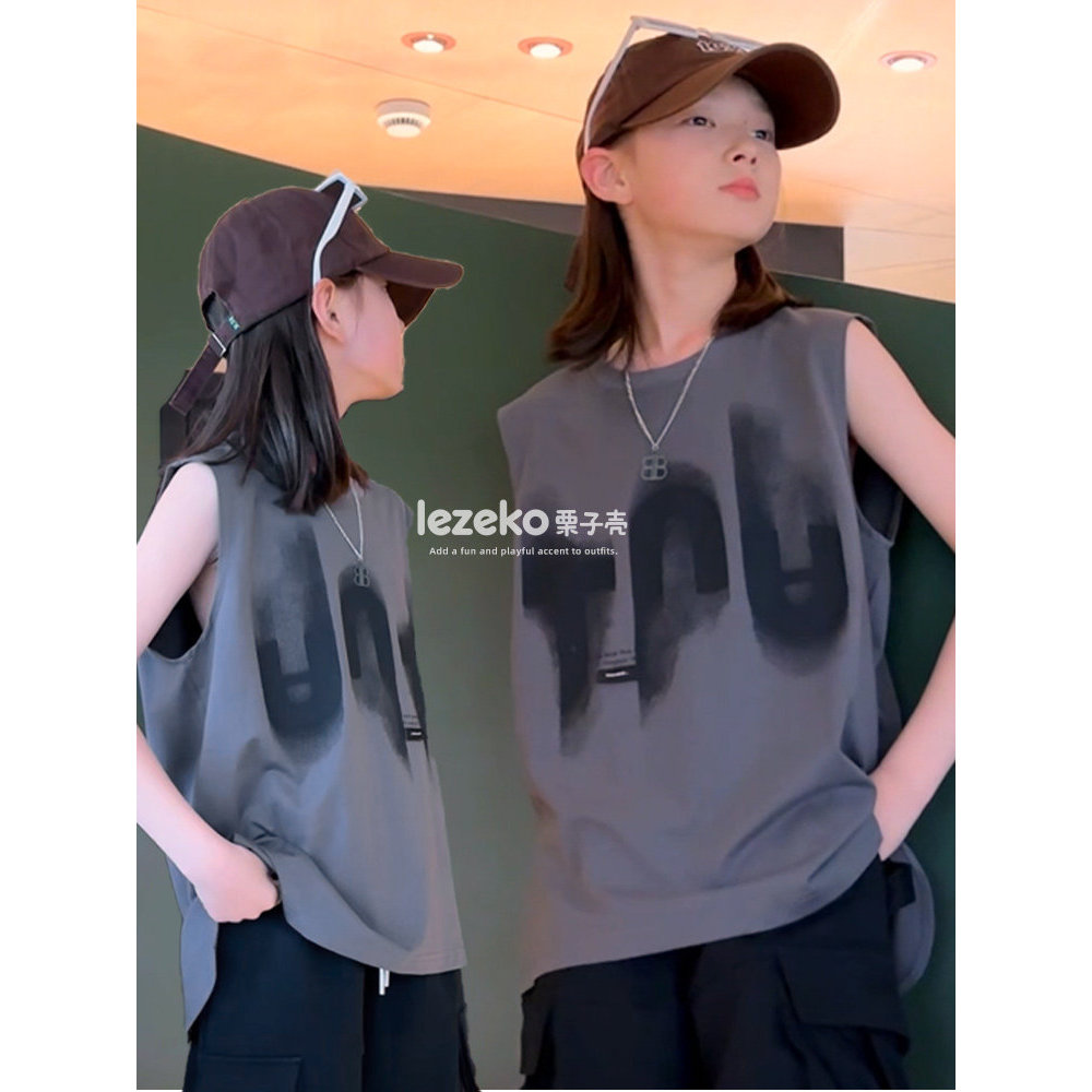 Meninos meninas verão puro algodão colete versão coreana médio grande crianças sem mangas camiseta macia pele-amigável c