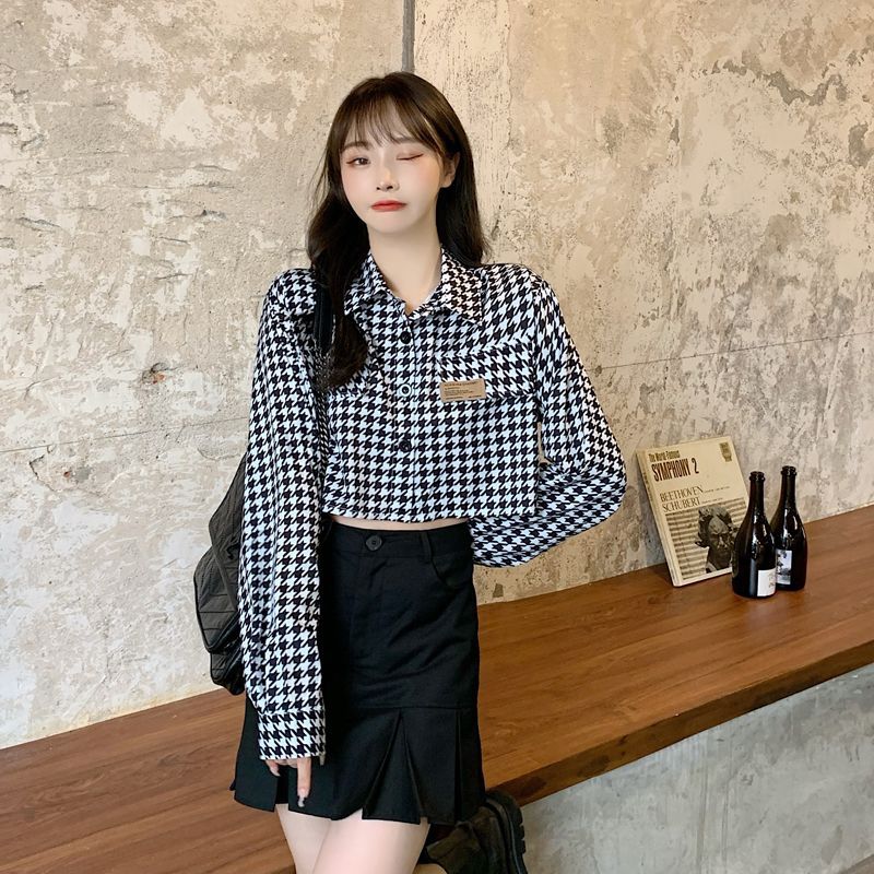 T elegante xadrez fino camisa de manga comprida Design feminino sentir pequeno outono 2025 novo estilo versão coreana so