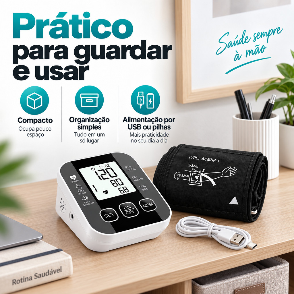 Monitor Digital de Pressão Arterial LCD com Função Voz e Memória Inteligente