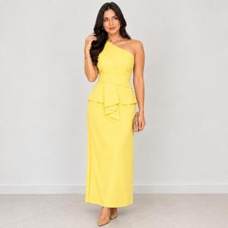 W26035Vestido Elegante com Design Asimétrico e Cintura Acentuada