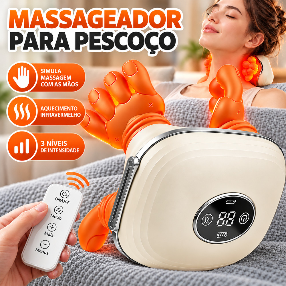 Massageador Portátil Elétrico para Pescoço com Aquecimento, 3 Intensidades para Relaxar Ombros e Músculos