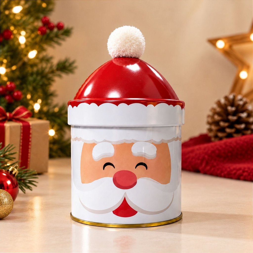 Lata de Metal de Natal - Papai Noel com Pompom - 9,3x15,2cm - 1 | 2 | 3 | 4 unidades - Para Doces | Decorativo |Presente