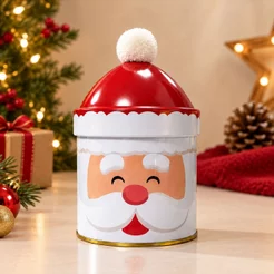 Lata de Metal de Natal - Papai Noel com Pompom - 9,3x15,2cm - 1 | 2 | 3 | 4 unidades - Para Doces | Decorativo |Presente