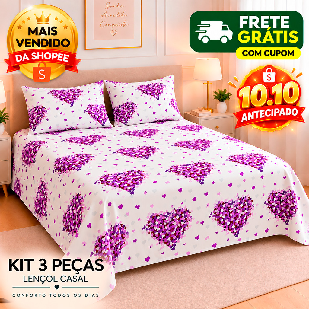 Kit 3 Pçs Lençol Casal Percal 800 Fios Linha Premium Luxo Macio Padrão Hotel 2 Porta Travesseiros