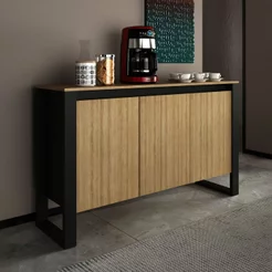 Balcão para Escritório 136cm com 3 Portas e 1 Prateleira ME4147 Marrom Amêndoa/Preto