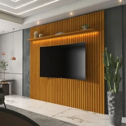 Painel para TV Até 75 Polegadas Nobre 1 Prateleira Ripado com Led 100% Mdf Naturale - Gelius