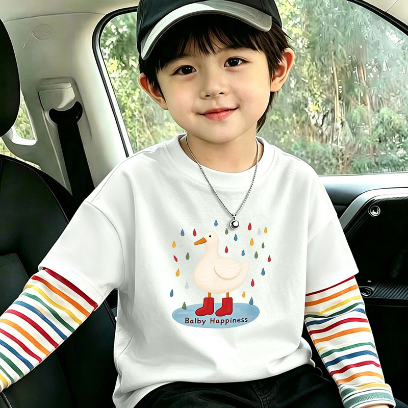 Crianças 2026 novo estilo coreano dos desenhos animados na moda crianças primavera outono manga comprida camiseta menino