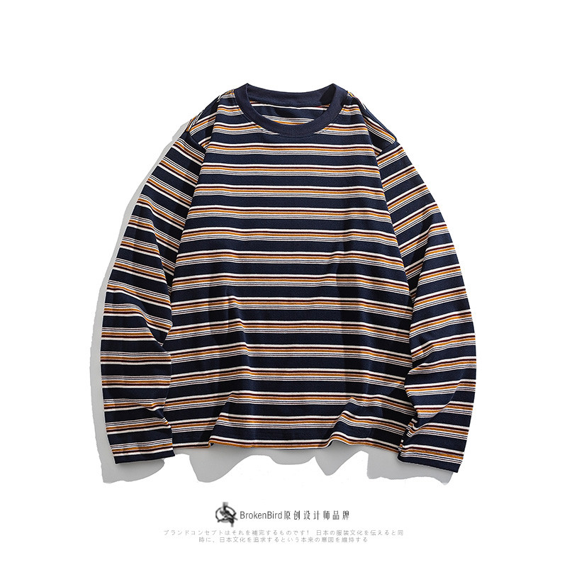Americano Retro contraste cor listrado camisa de manga comprida masculina primavera outono novo estilo juventude Casual 