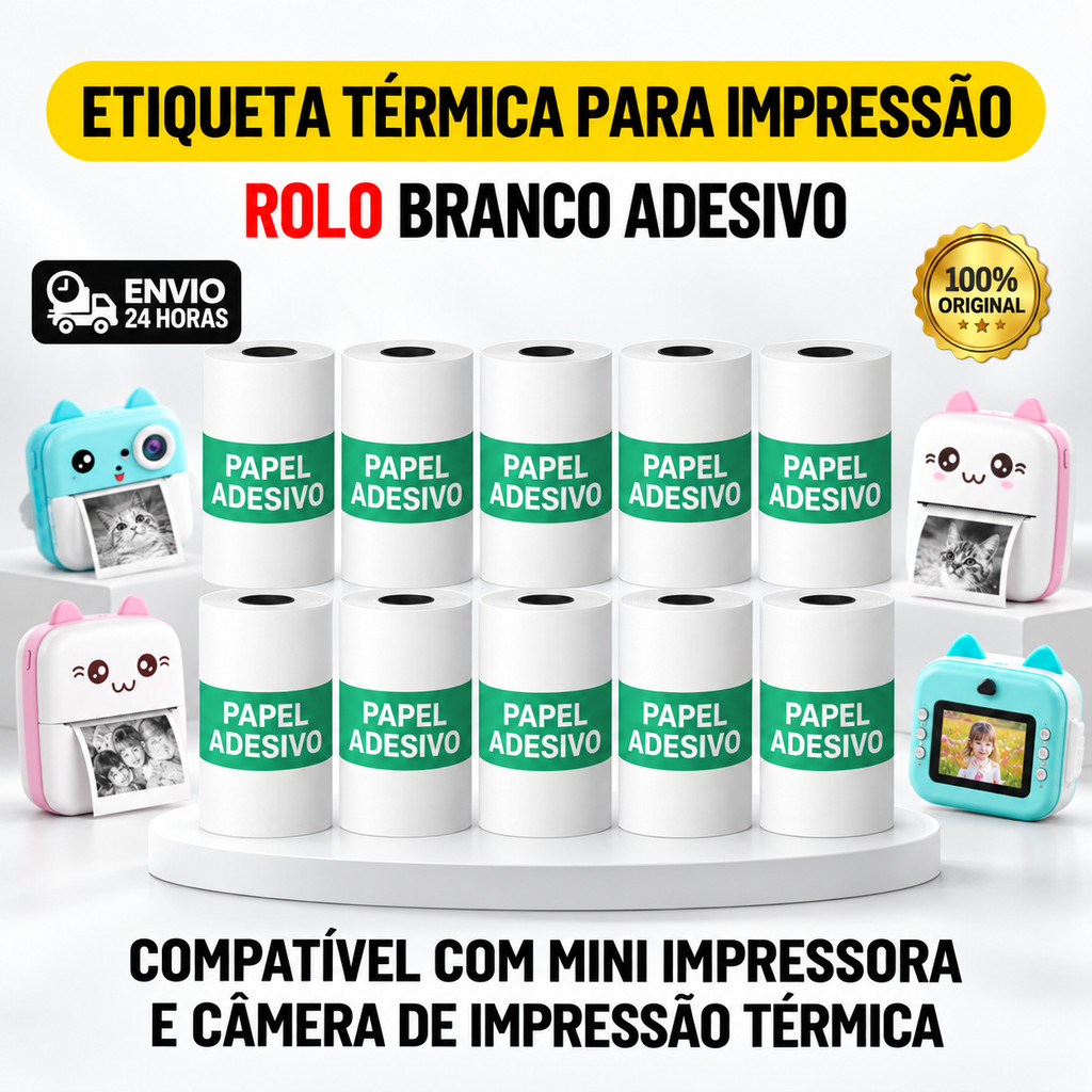 Rolo de Etiqueta Térmica Adesiva 57mm Branca Refil Para Mini Impressora Portátil Recibo Cupom