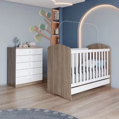 Quarto de Bebê Completo com Berço Mini Cama e Cômoda Faz de Conta Espresso Móveis Branco/Rústico Rustic/Branco