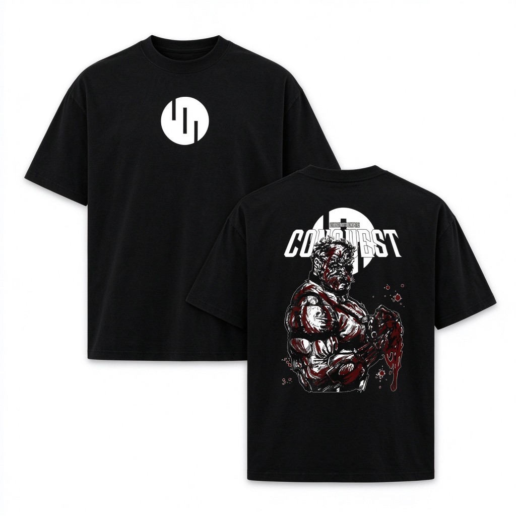 Camiseta Unissex Premium De Algodão Preta Com Estampa Lutador Conquest Streetwear Para Uso Casual Passeio Urbano