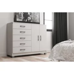 Cômoda 2 Portas 5 Gavetas Black com Pés Branco Branco