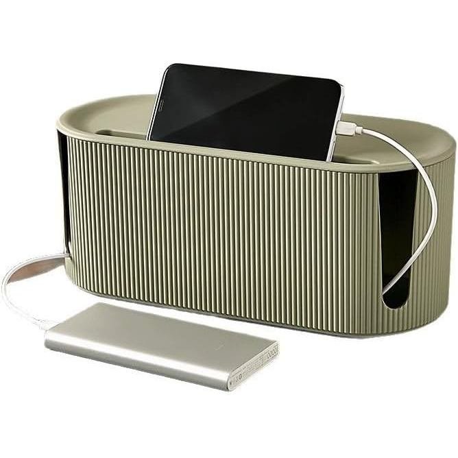 Caixa organizadora para guardar cabos, ideal para secretárias, para organizar réguas de tomadas e cabos, cor verde.