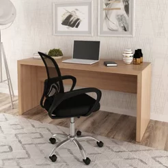 Conjunto 2 Peças com Escrivaninha 163cm com Cadeira de Escritório Diretor Tela Mesh Amendoa Marrom Preto/Amêndoa