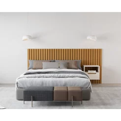 Cabeceira Ripada Maracá Queen 215cm MDF/MDP com 1 Mesa de Cabeceira Jatobá Bege Casal/Queen