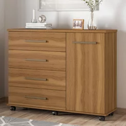 Cômoda para Quarto 4 Gavetas e 1 Porta Flora Marrom/Amendola Amendola