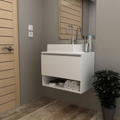 Balcão Gabinete Suspenso para Banheiro 60cm com 1 Porta e Nicho BN3606 Branco Branco