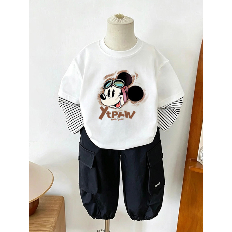 Algodão puro meninos listrado em torno do pescoço de manga comprida camiseta 2026 primavera outono novo estilo crianças 