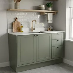 Balcão 2 Portas 3 Gavetas 120cm Cozinha 100% MDF sem Tampo Sevilha Verde Hill Verde Hill