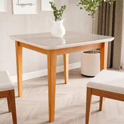 Mesa de Jantar Quadrada 4 Lugares 95cm Tampo MDF e Vidro Tangará CabeCasa MadeiraOriginals Marrom Caramelo/Off White