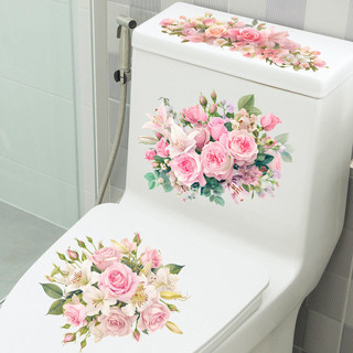 Adesivo decorativo para tampa de vaso sanitário, cor-de-rosa, para banheiro e decoração de casa, autoadesivo, resistente