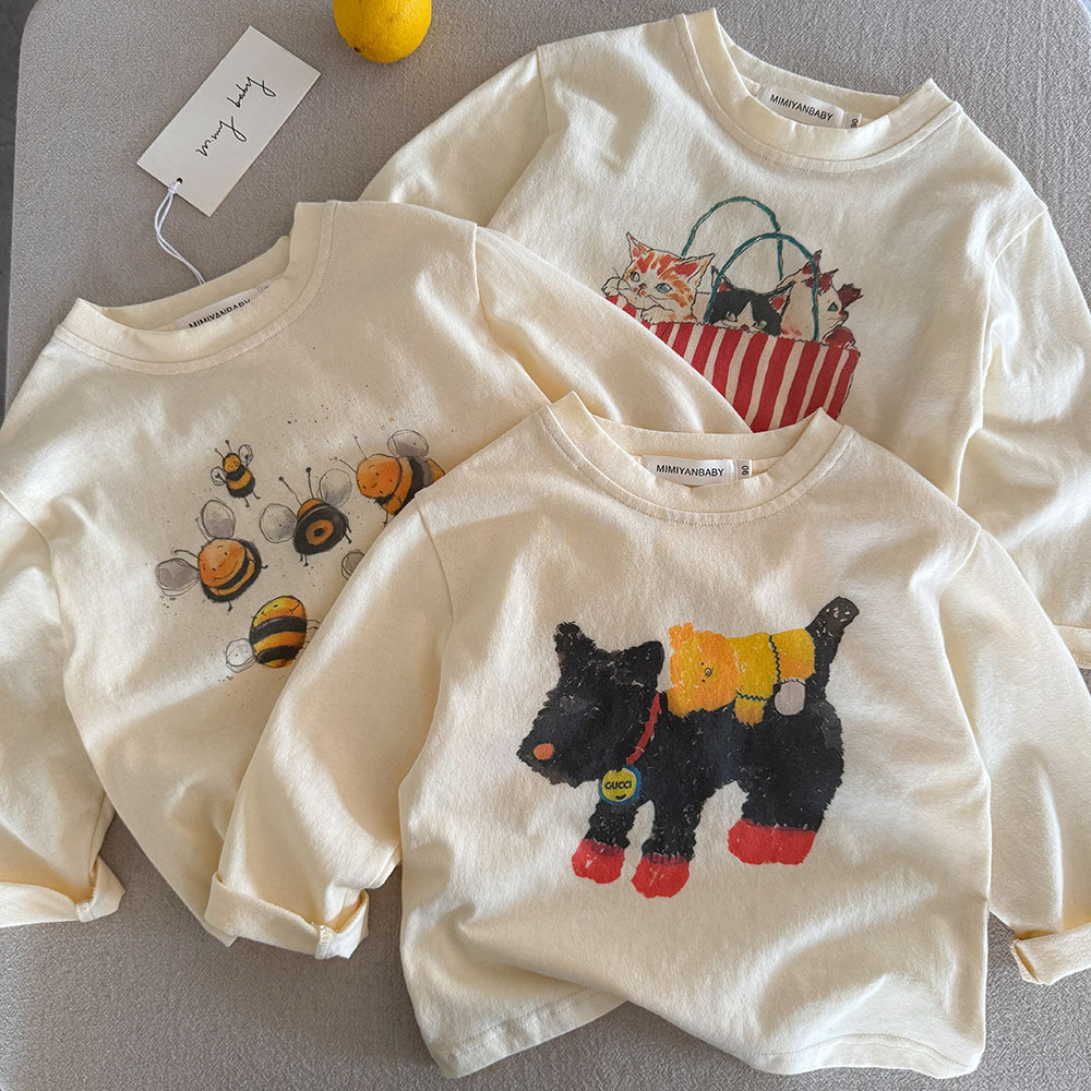 Camiseta infantil de desenho animado 2025 primavera outono novo estilo para meninos Tops bebê manga comprida camiseta es