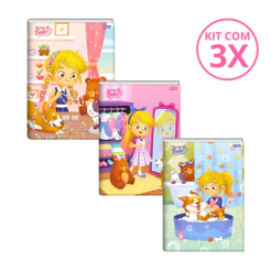 Kit Com 03 Cadernos Brochura 80 Folhas Turma da Bela - Jandaia Capa:Cachorro/Maquia/Colar