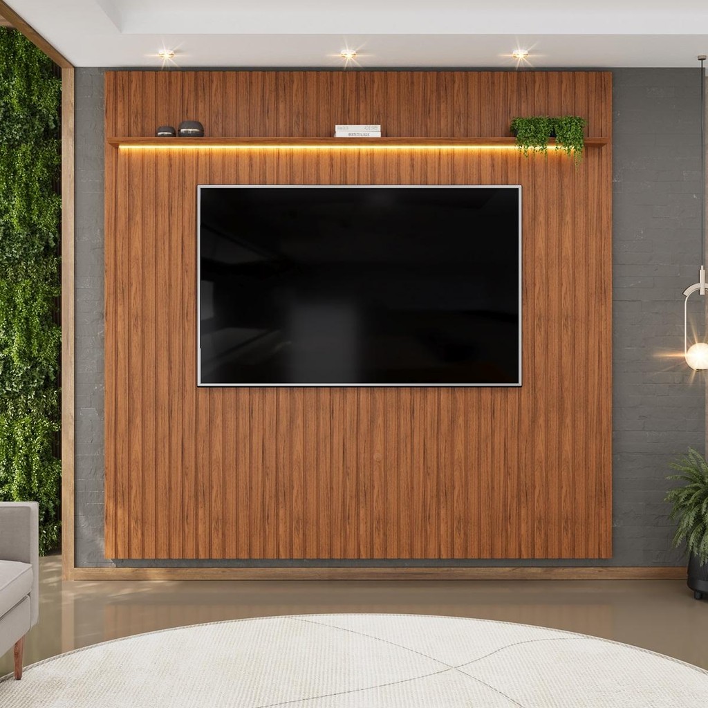 Painel  para TV até 75 Polegadas Ripado com LED DJ Móveis Trento 250 Freijó em Oferta na Shopee