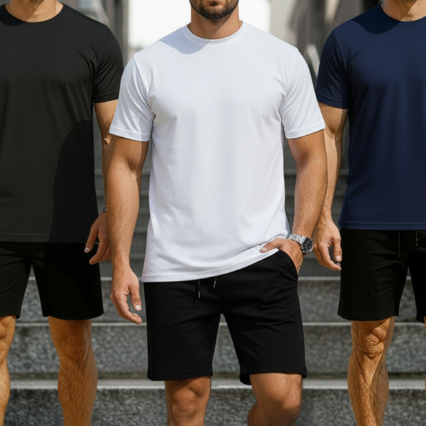 Kit 3 Conjuntos Camiseta Short Masculino Básica Premium Treino Academia Casual Dia a Dia Lazer