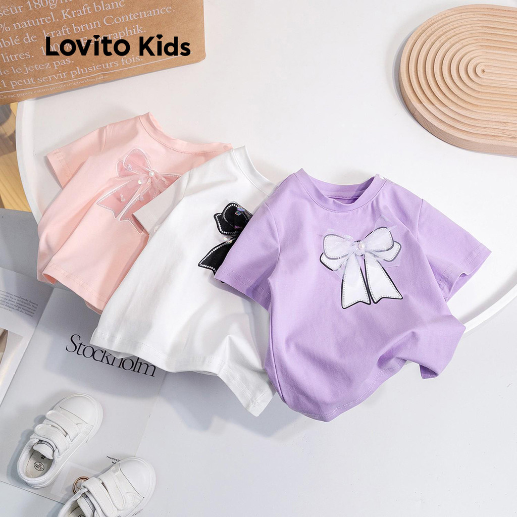 (NEW) Lovito Kids Camisa Casual com Laço Tela em Contraste Primavera/verão para Menina LNL119180 em Oferta na Shopee