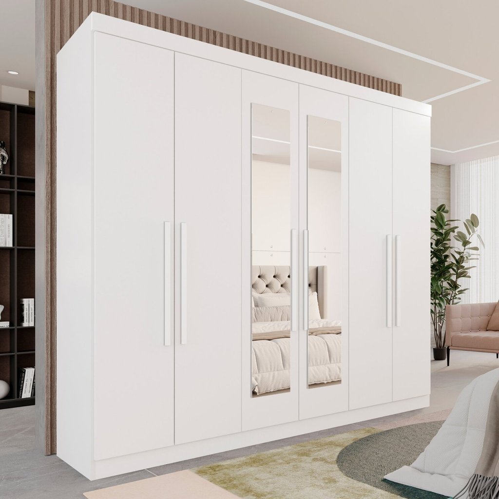 Guarda-Roupa Casal Casal 6 Portas 3 Gavetas com Espelho Roma Espresso Móveis Branco em Oferta na Shopee