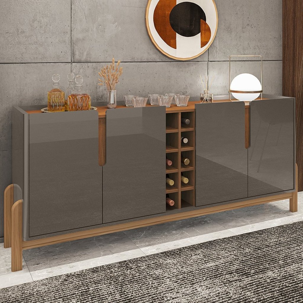 Buffet Aparador 190cm 4 Portas com Adega Lizz  Cinza Perola/Cedro em Oferta na Shopee