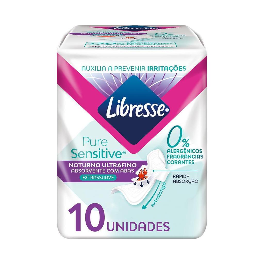 Absorvente Libresse Pure Sensitive Noturno Ultrafino Extrassuave com Abas 10 Unidades em Oferta na Shopee