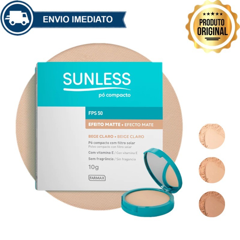 Pó Compacto Facial Com Protetor Solar + Vitamina E Sunless Fps50 10g Farmax Envio Imediato